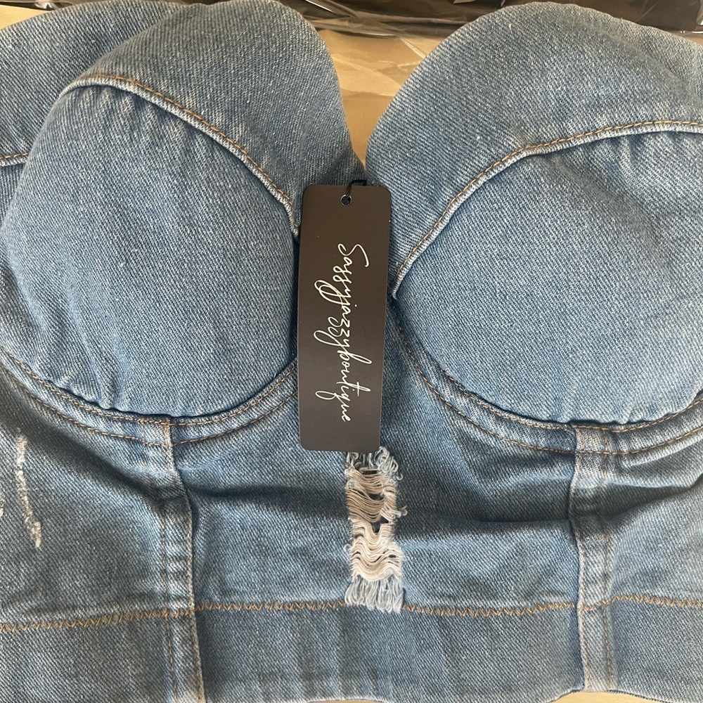 Sugar Thrillz Light Blue Denim Bustier Top